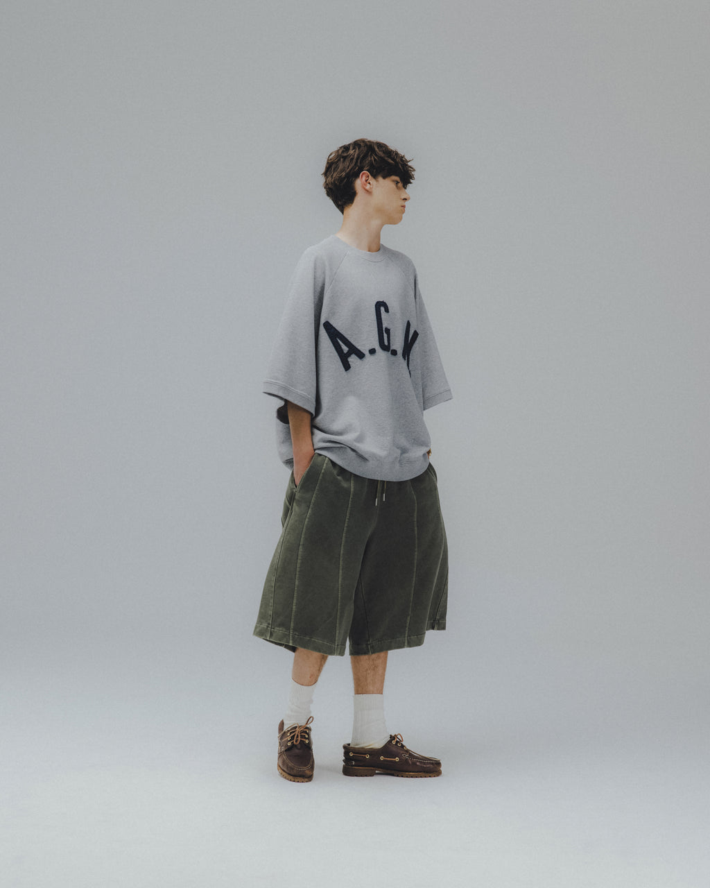 ANGLAN Iconic Pigment Sweat Half Pants - Green