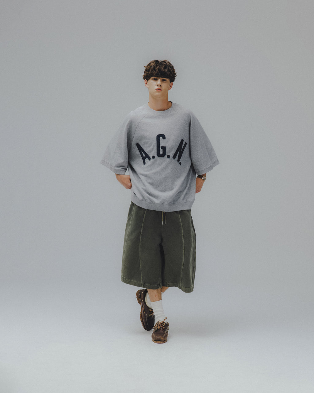 ANGLAN Iconic Pigment Sweat Half Pants - Green