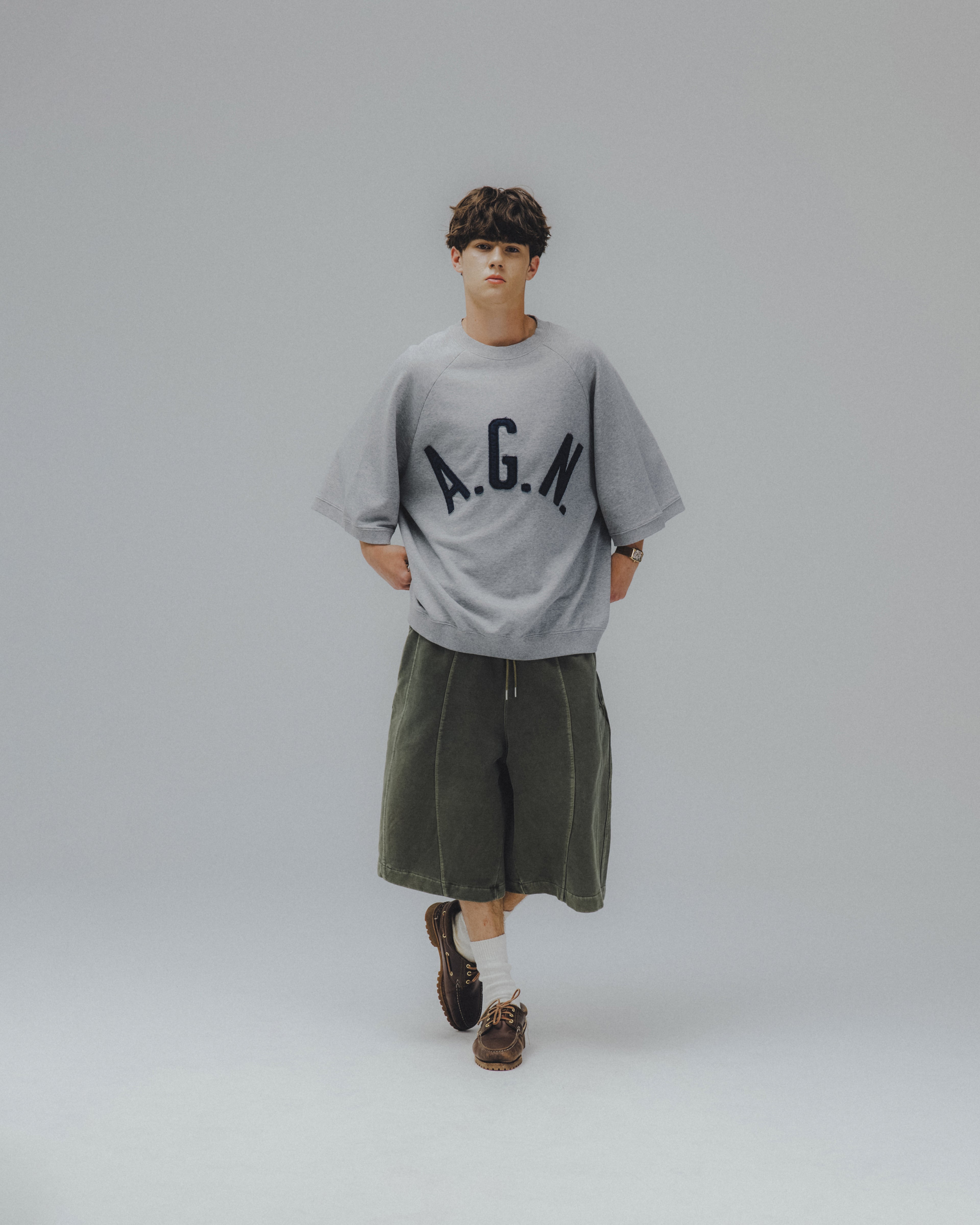 ANGLAN Iconic Pigment Sweat Half Pants - Green
