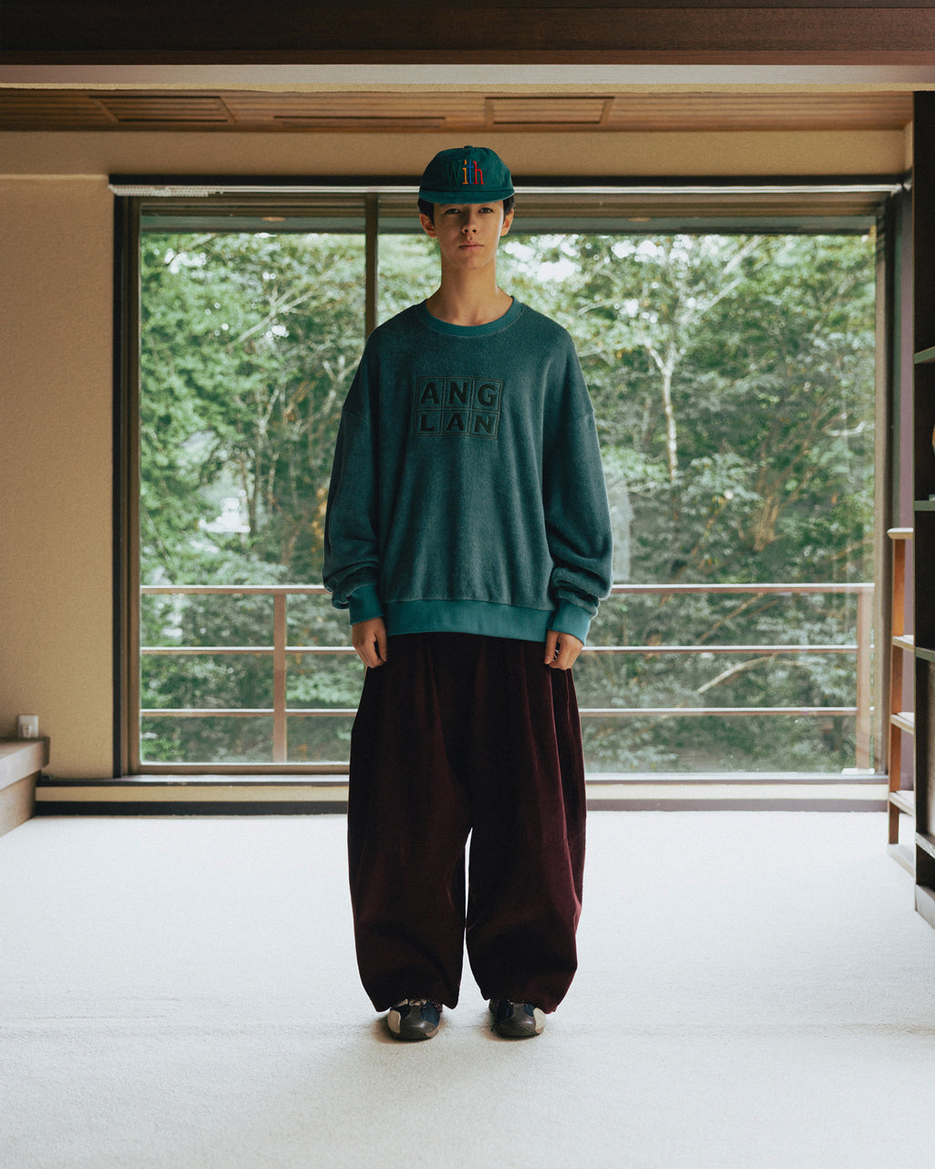 Anglan Terry Embroidered Pullover Crewneck - Blue Green