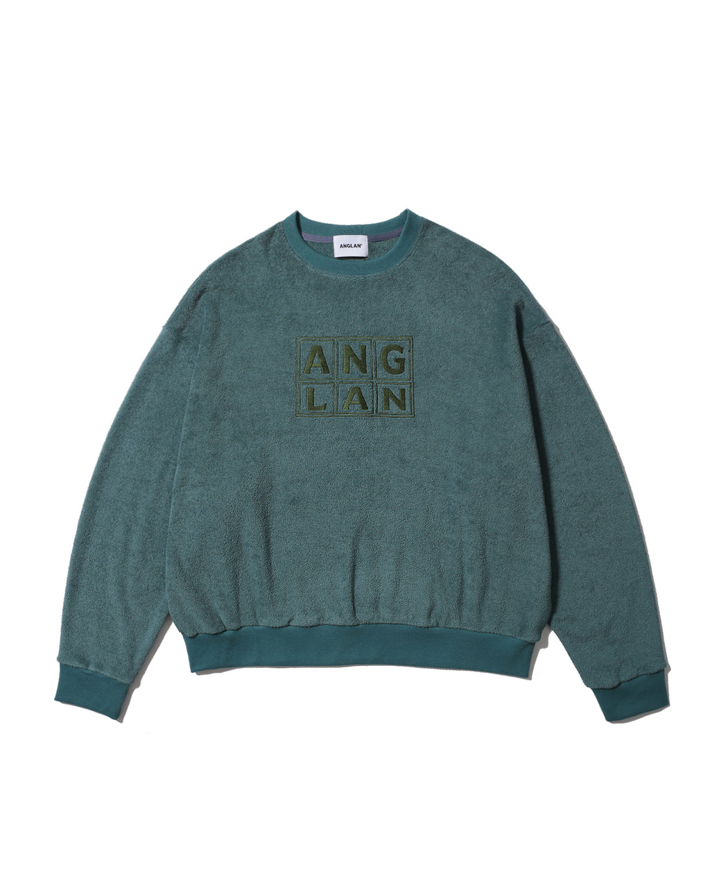 Anglan Terry Embroidered Pullover Crewneck - Blue Green