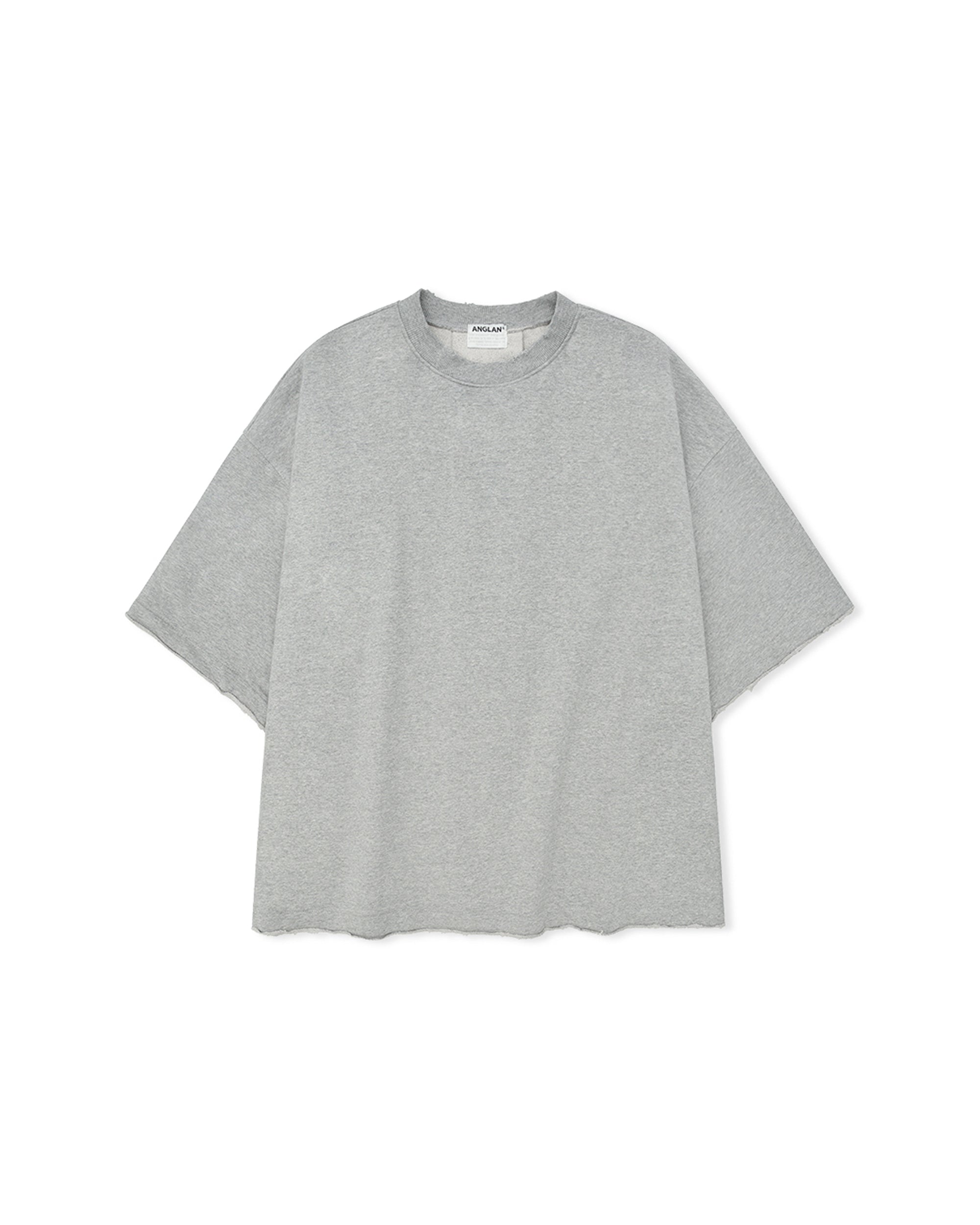 ANGLAN Valley Tuck Sweat Half Tee - Melange Grey
