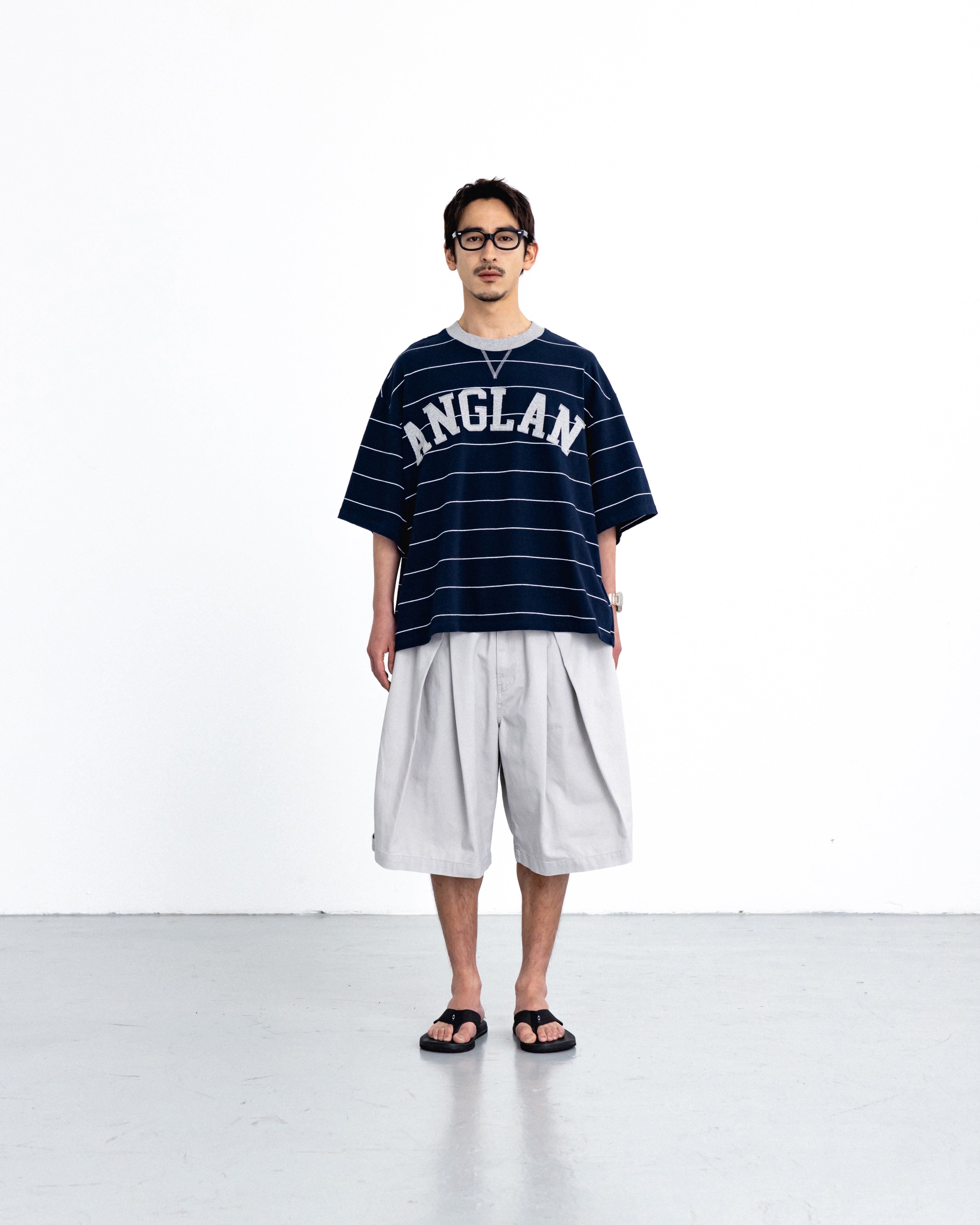 ANGLAN Cross Pleated Chino Shorts – Light Grey