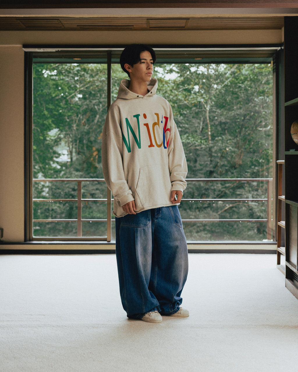Anglan Width Print Hoodie - Oatmeal