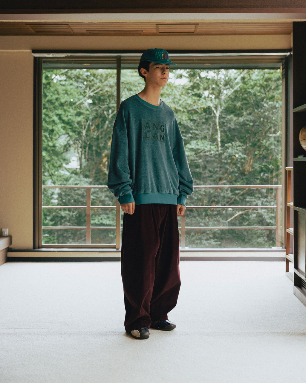 Anglan Terry Embroidered Pullover Crewneck - Blue Green