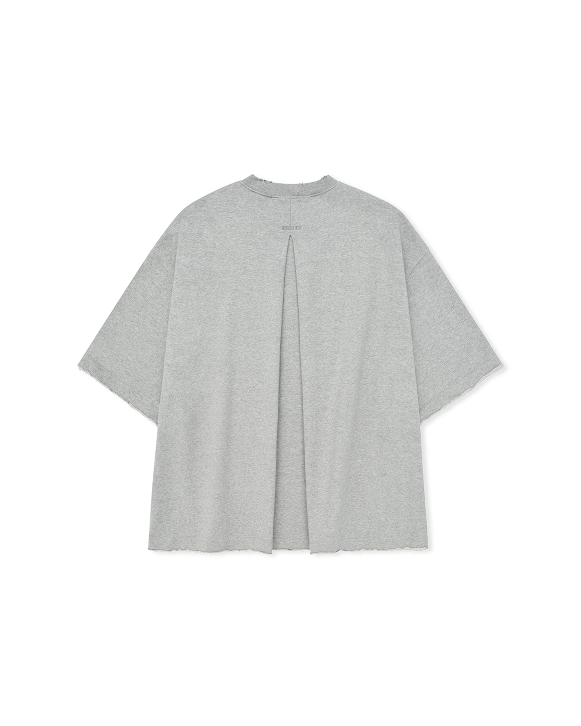 ANGLAN Valley Tuck Sweat Half Tee - Melange Grey
