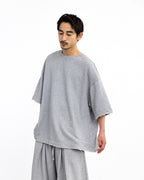 ANGLAN Valley Tuck Sweat Half Tee - Melange Grey