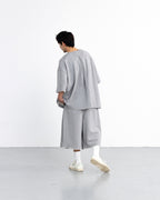 ANGLAN Valley Tuck Sweat Half Tee - Melange Grey