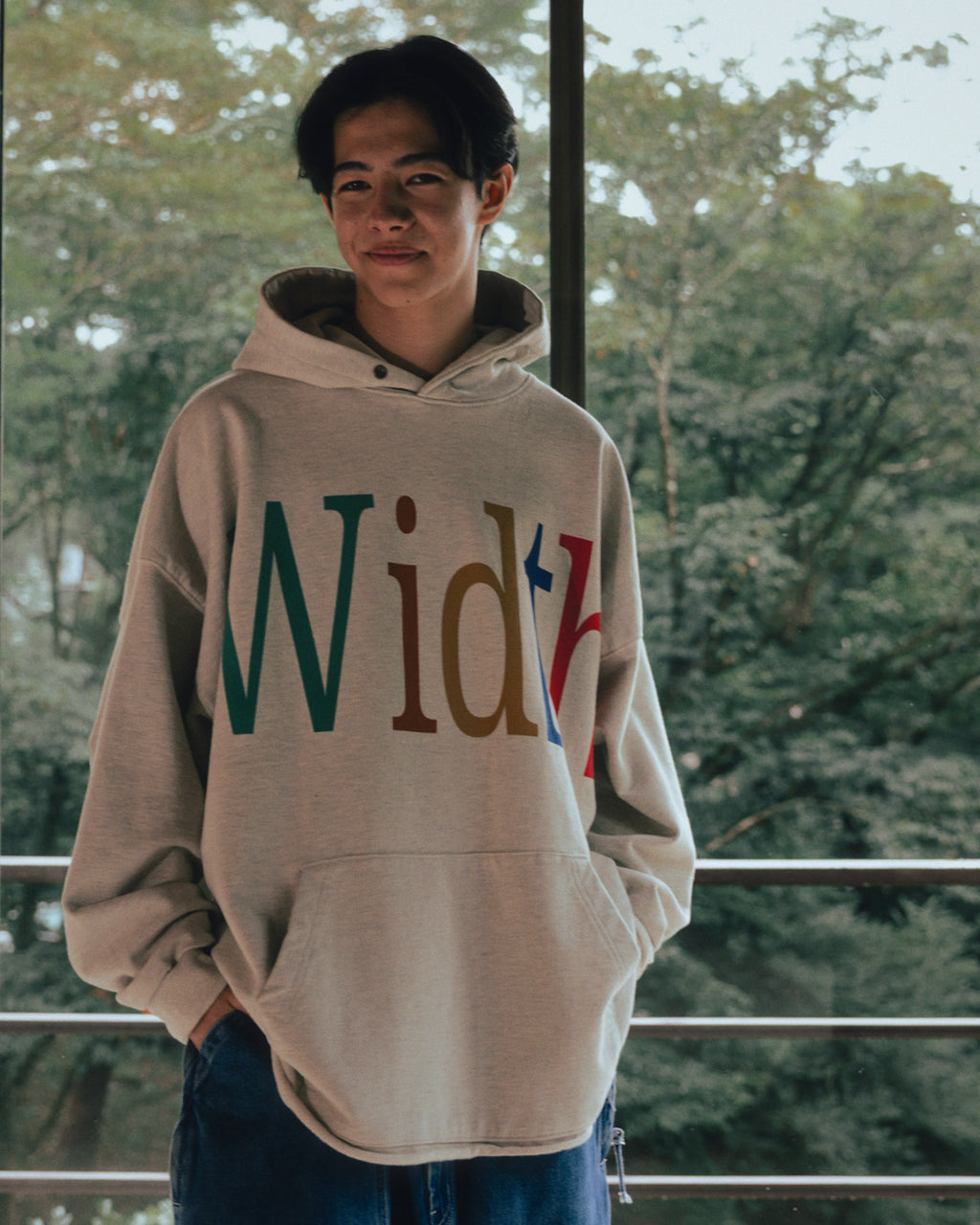 Anglan Width Print Hoodie - Oatmeal