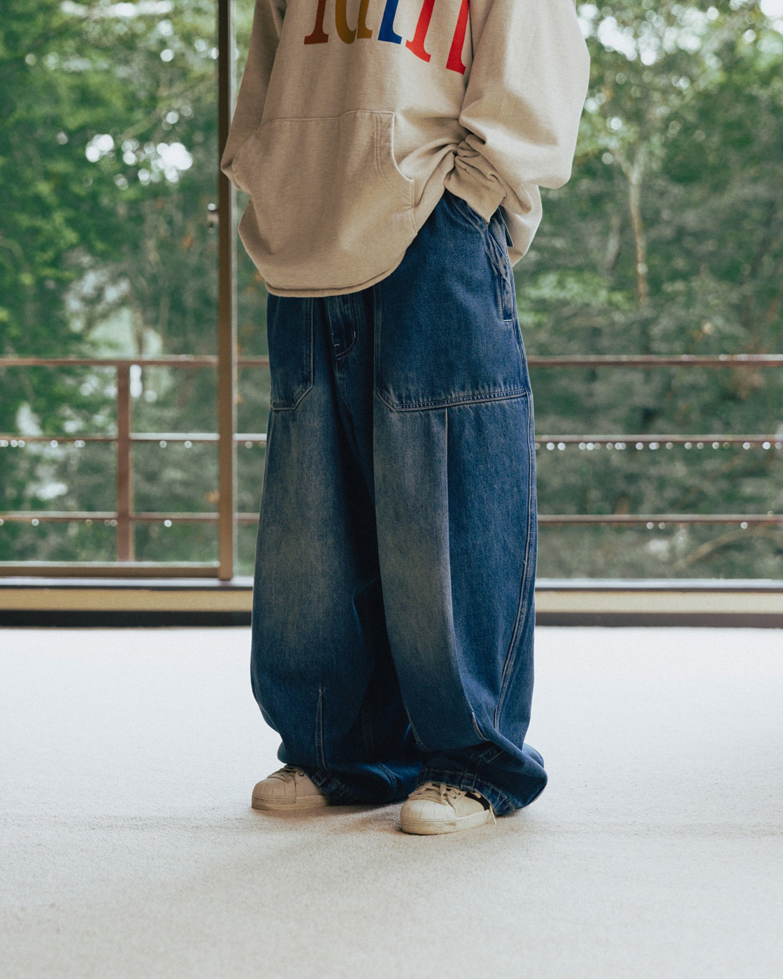 Anglan Fatigue Denim Balloon Pants - Washed Blue