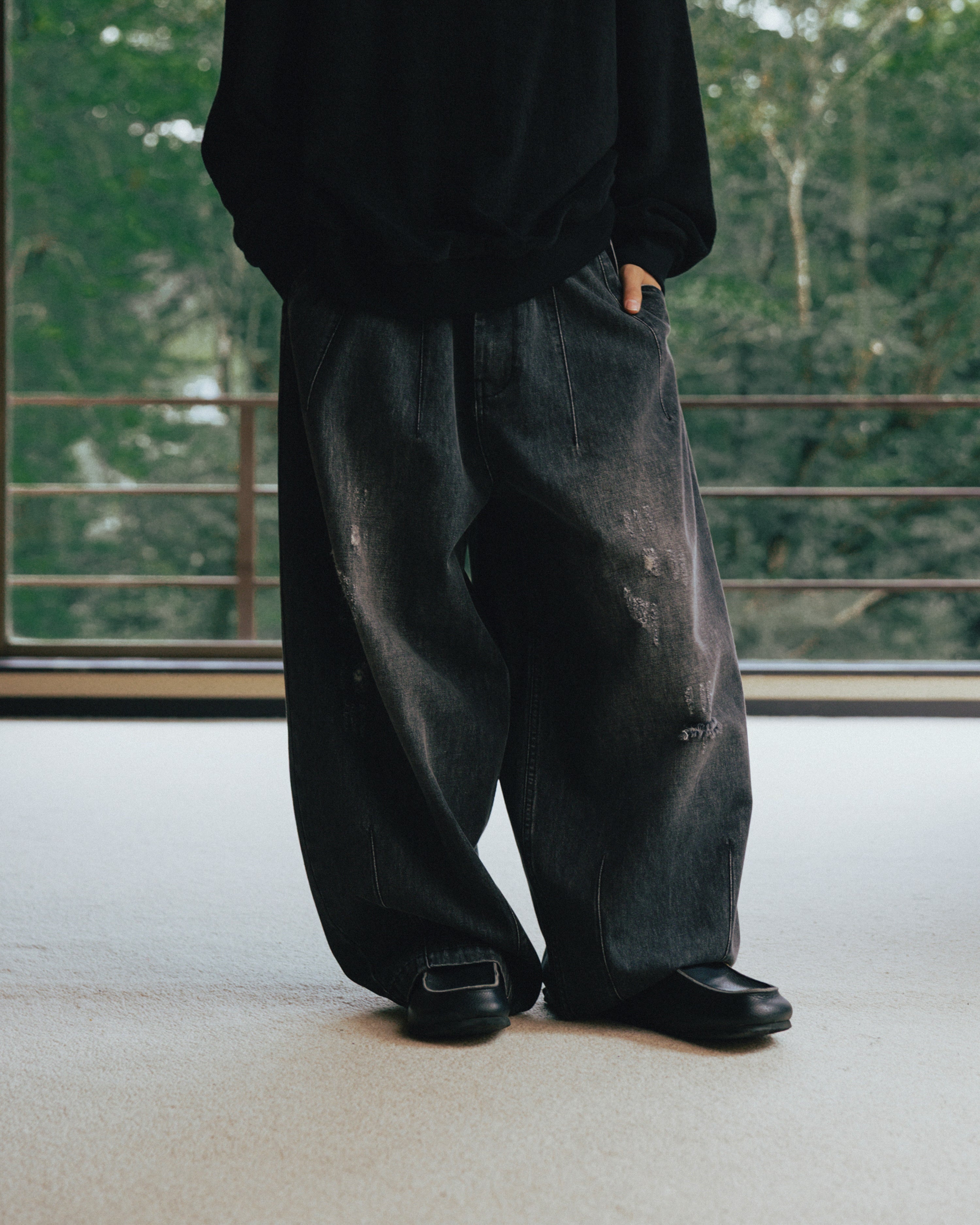 Anglan Western Balloon Denim Pants - Washed Black