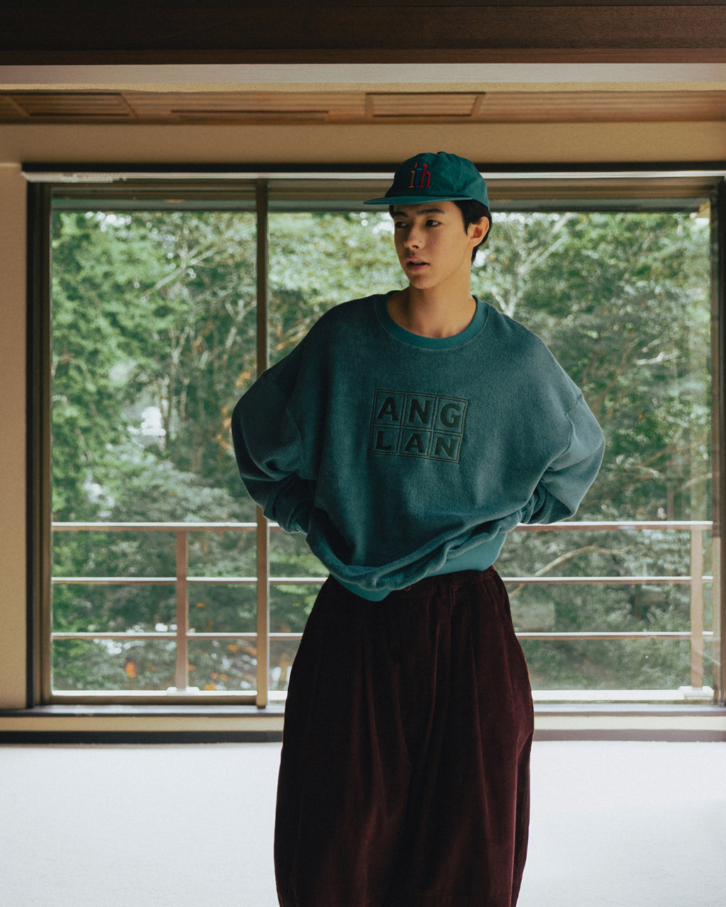 Anglan Terry Embroidered Pullover Crewneck - Blue Green