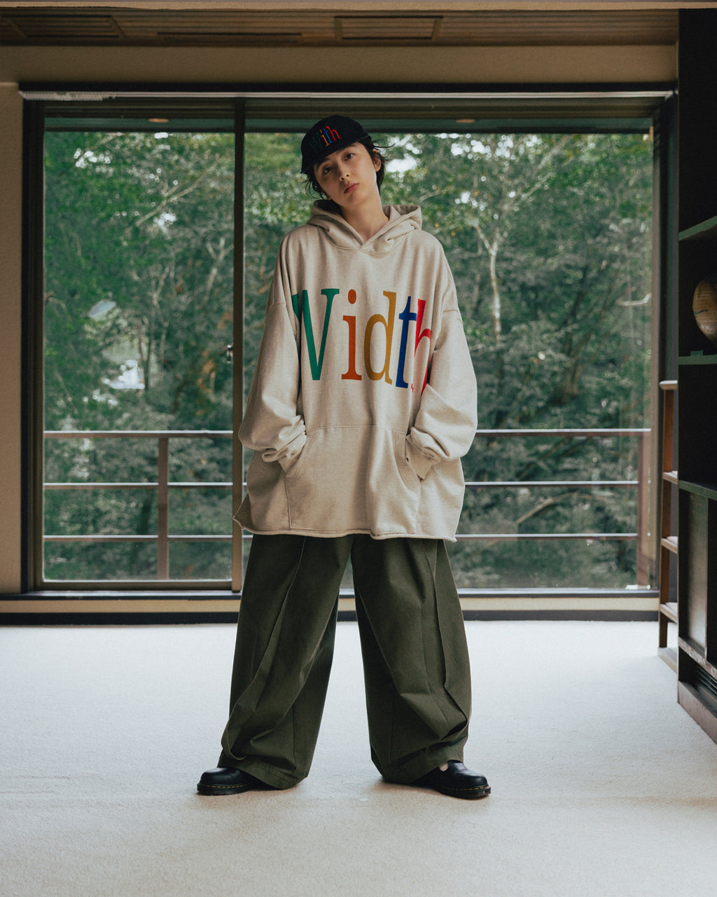 Anglan Width Print Hoodie - Oatmeal