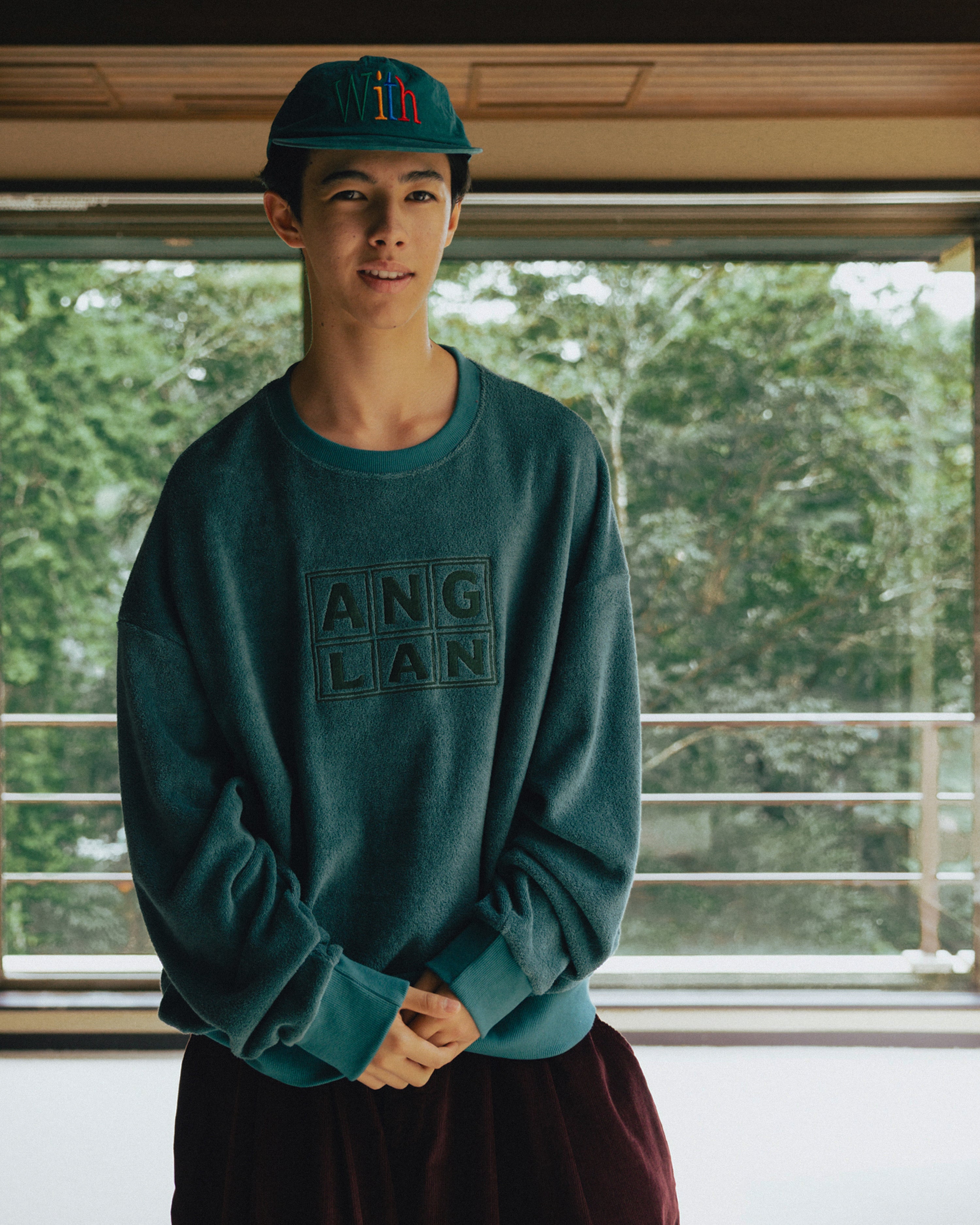 Anglan Terry Embroidered Pullover Crewneck - Blue Green