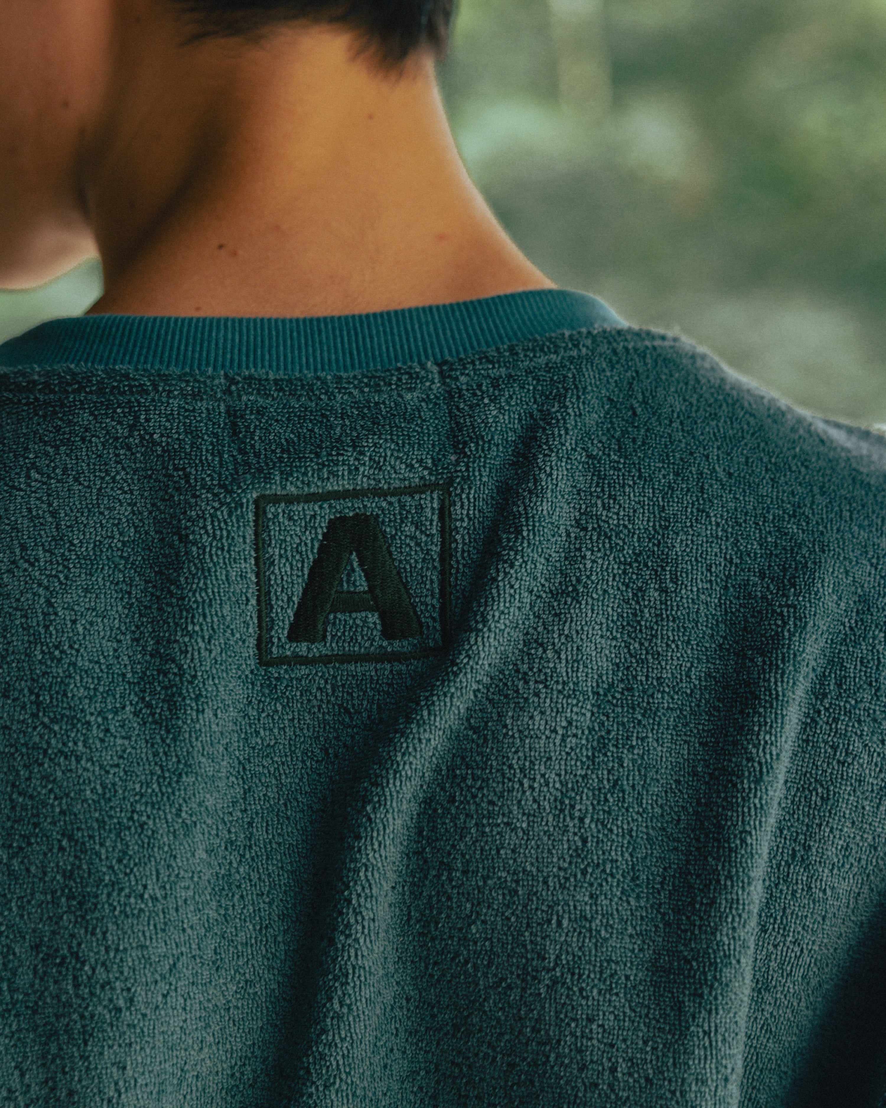 Anglan Terry Embroidered Pullover Crewneck - Blue Green