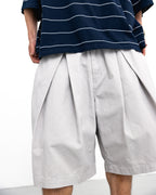 ANGLAN Cross Pleated Chino Shorts – Light Grey