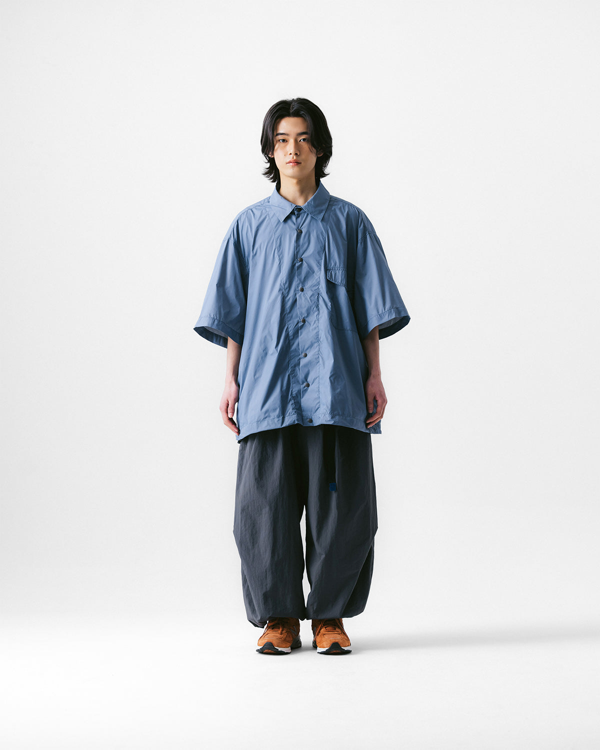 Anglan Nylon Tuck Belt String Balloon Pants - Gray