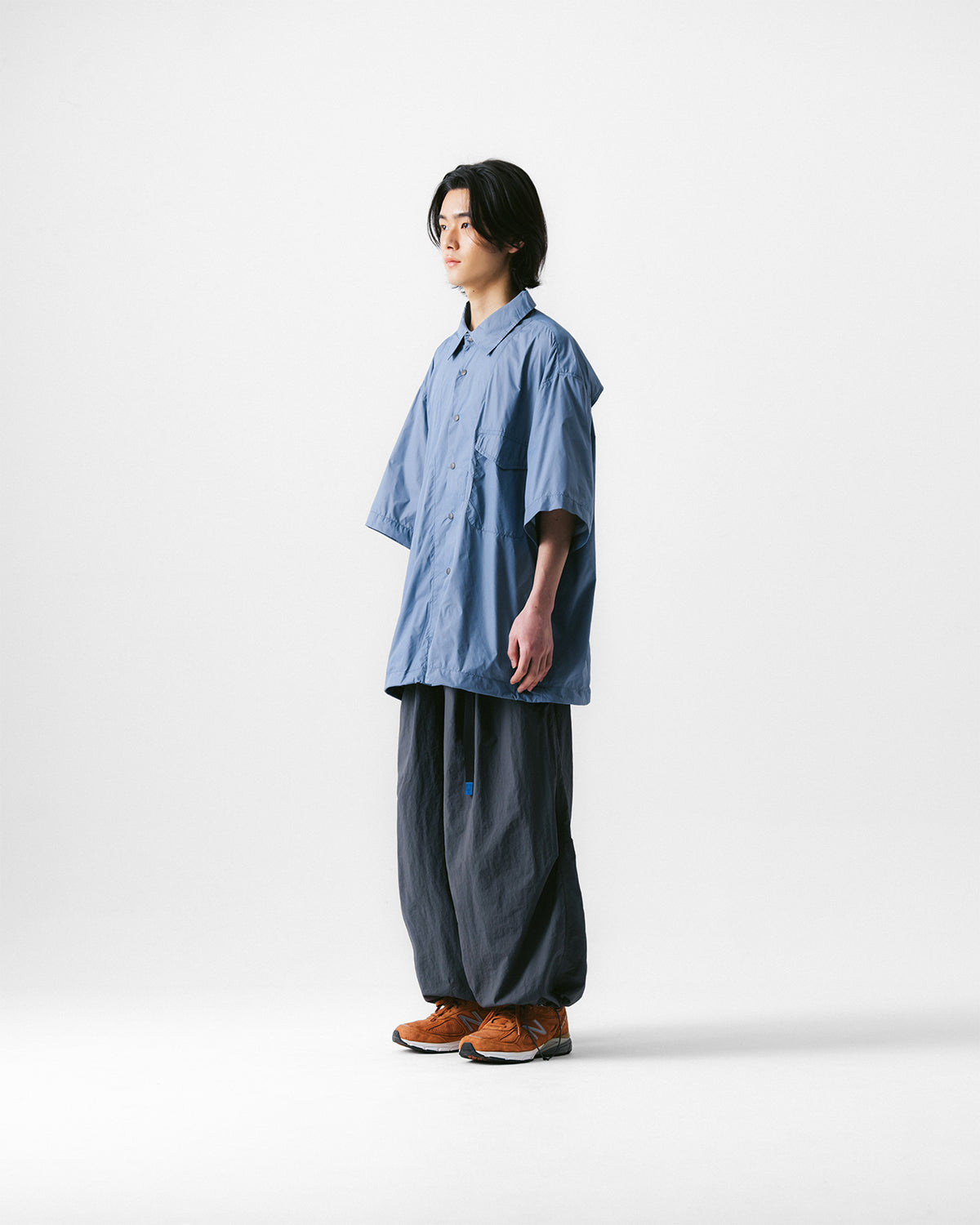 Anglan Nylon Tuck Belt String Balloon Pants - Gray