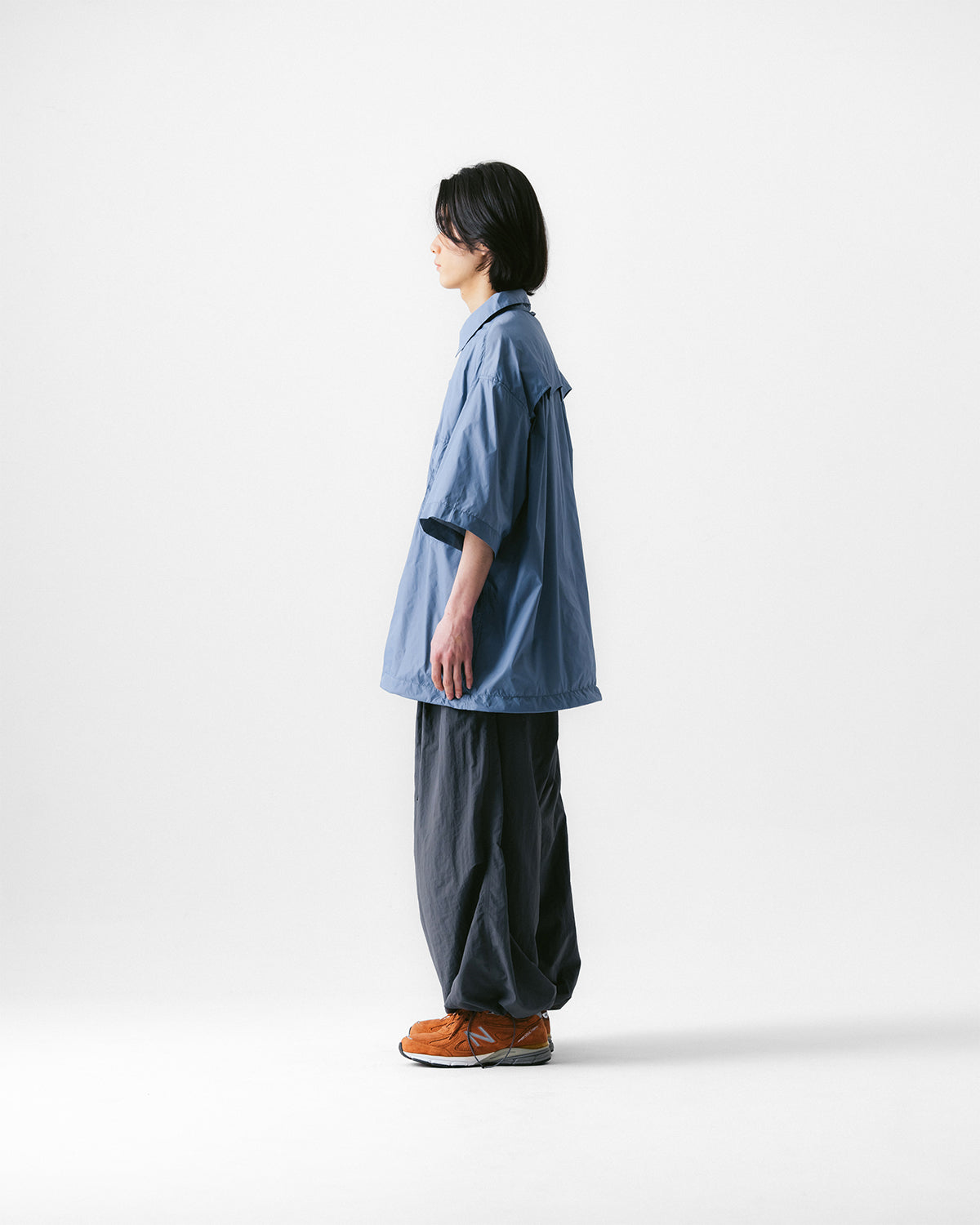 Anglan Nylon Tuck Belt String Balloon Pants - Gray