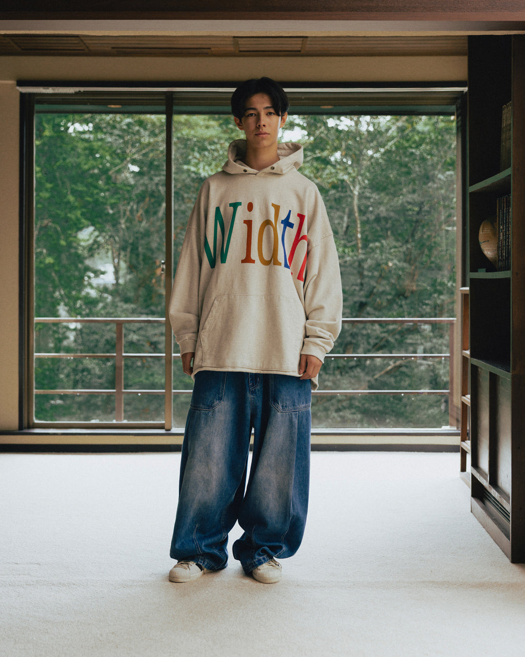 Anglan Width Print Hoodie - Oatmeal