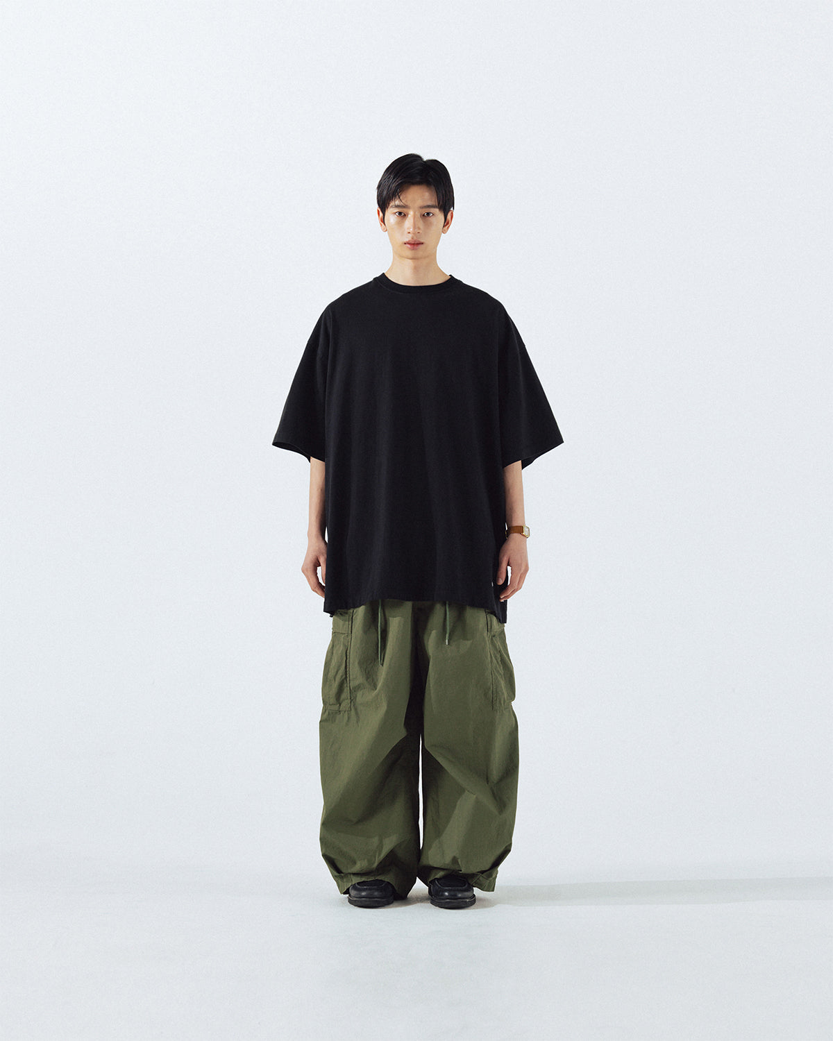 Anglan Layered Essential Label Half Tee – Black