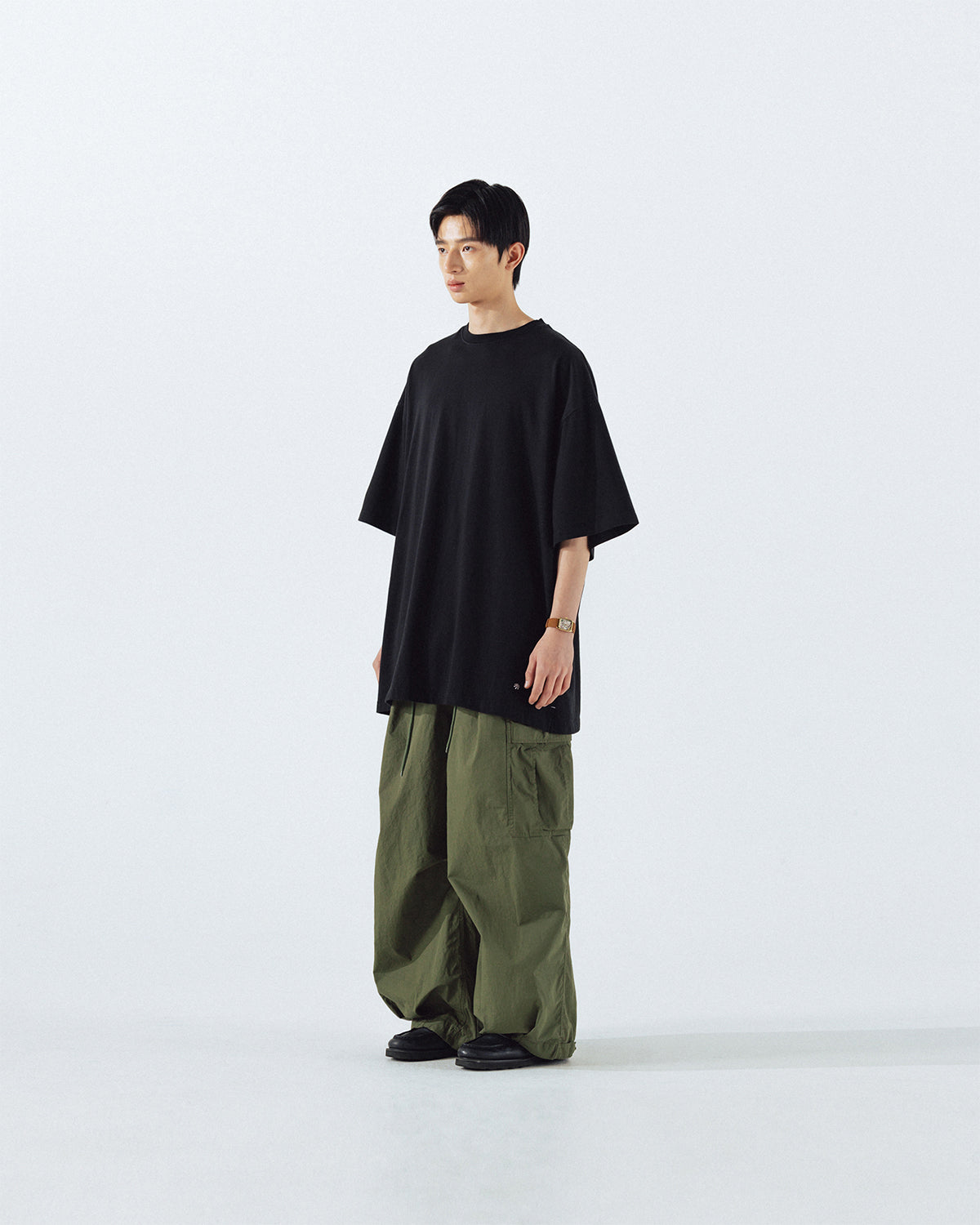Anglan Layered Essential Label Half Tee – Black