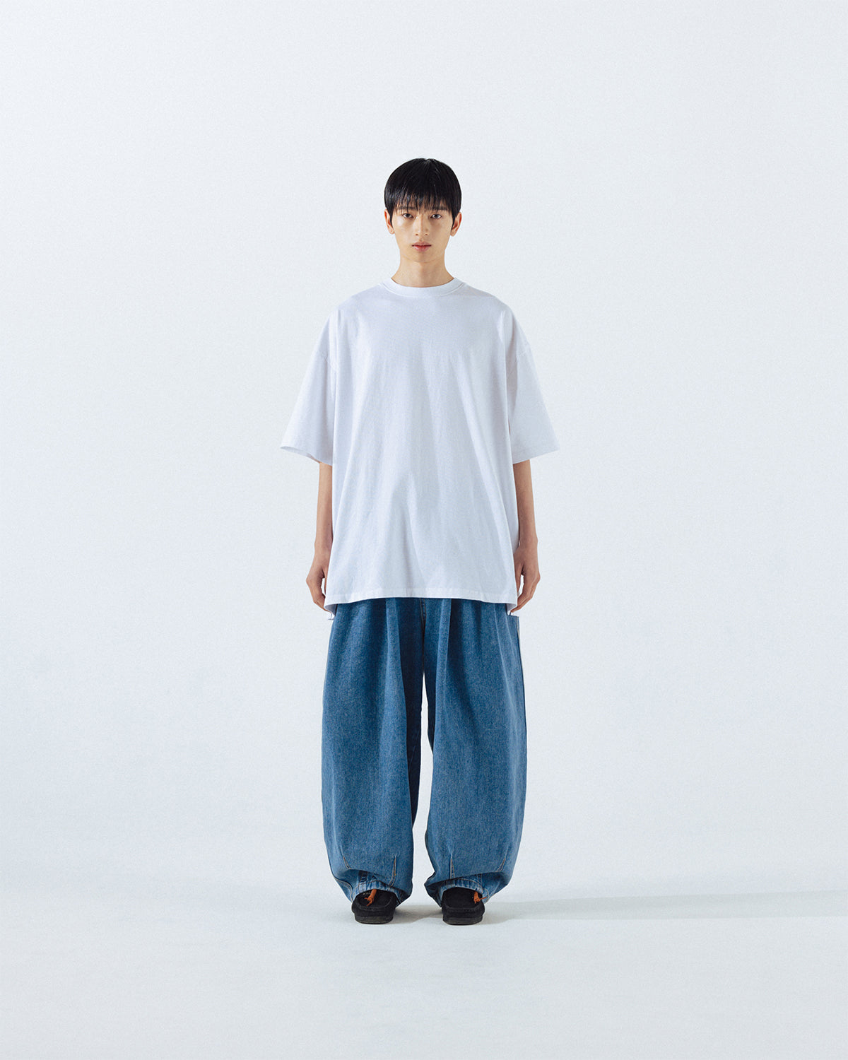 Anglan Layered Essential Label Half Tee – White