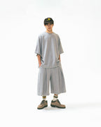 ANGLAN Valley Tuck Sweat Half Tee - Melange Grey