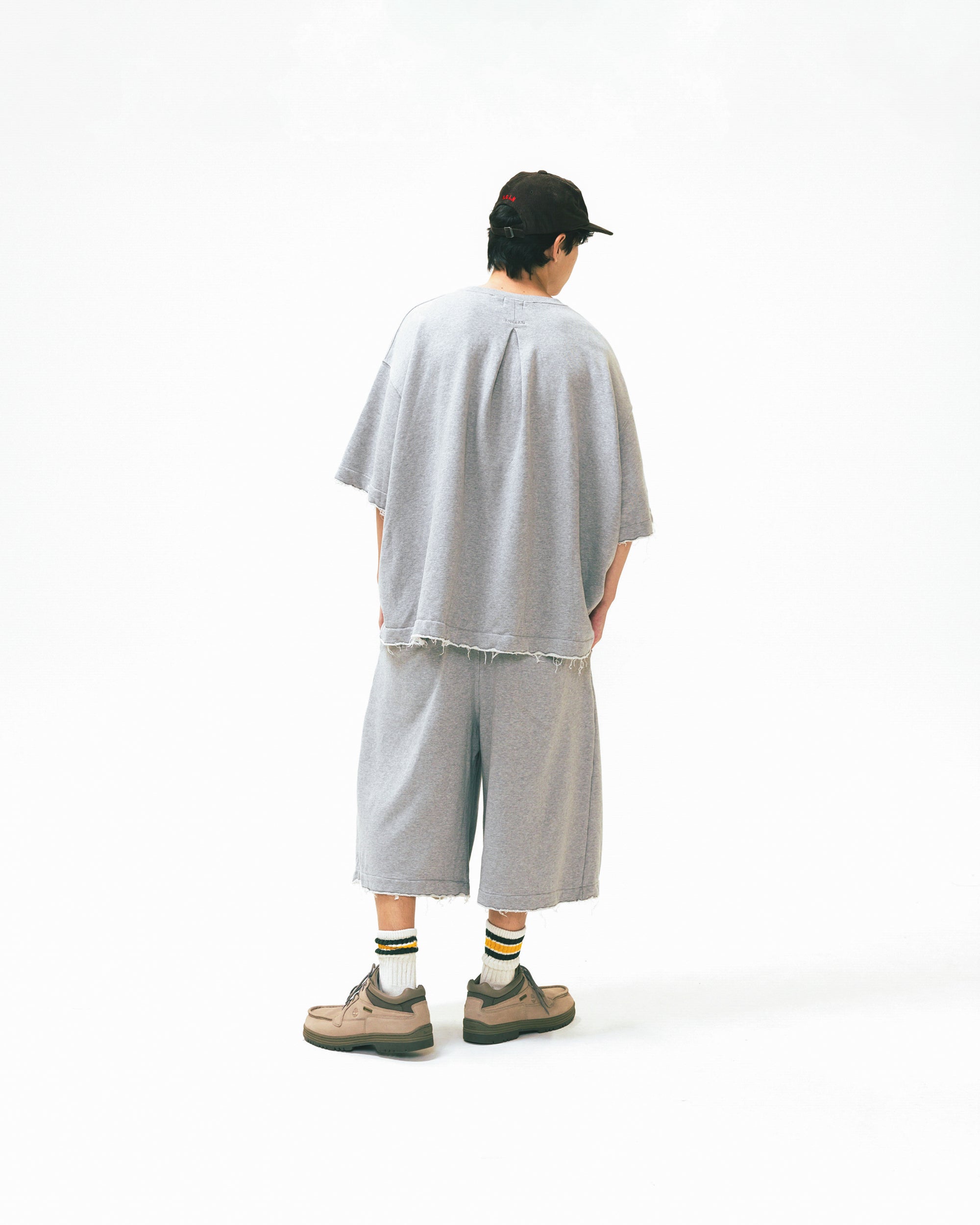 ANGLAN Valley Tuck Sweat Half Tee - Melange Grey