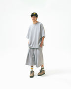 ANGLAN Valley Tuck Sweat Half Tee - Melange Grey