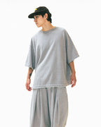 ANGLAN Valley Tuck Sweat Half Tee - Melange Grey