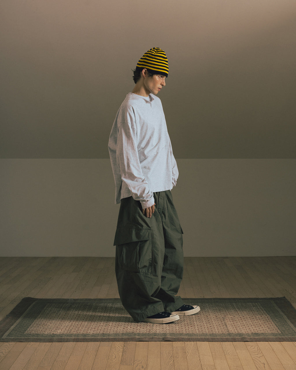 Anglan Ripstop Cargo Shirring Balloon Pants - Khaki
