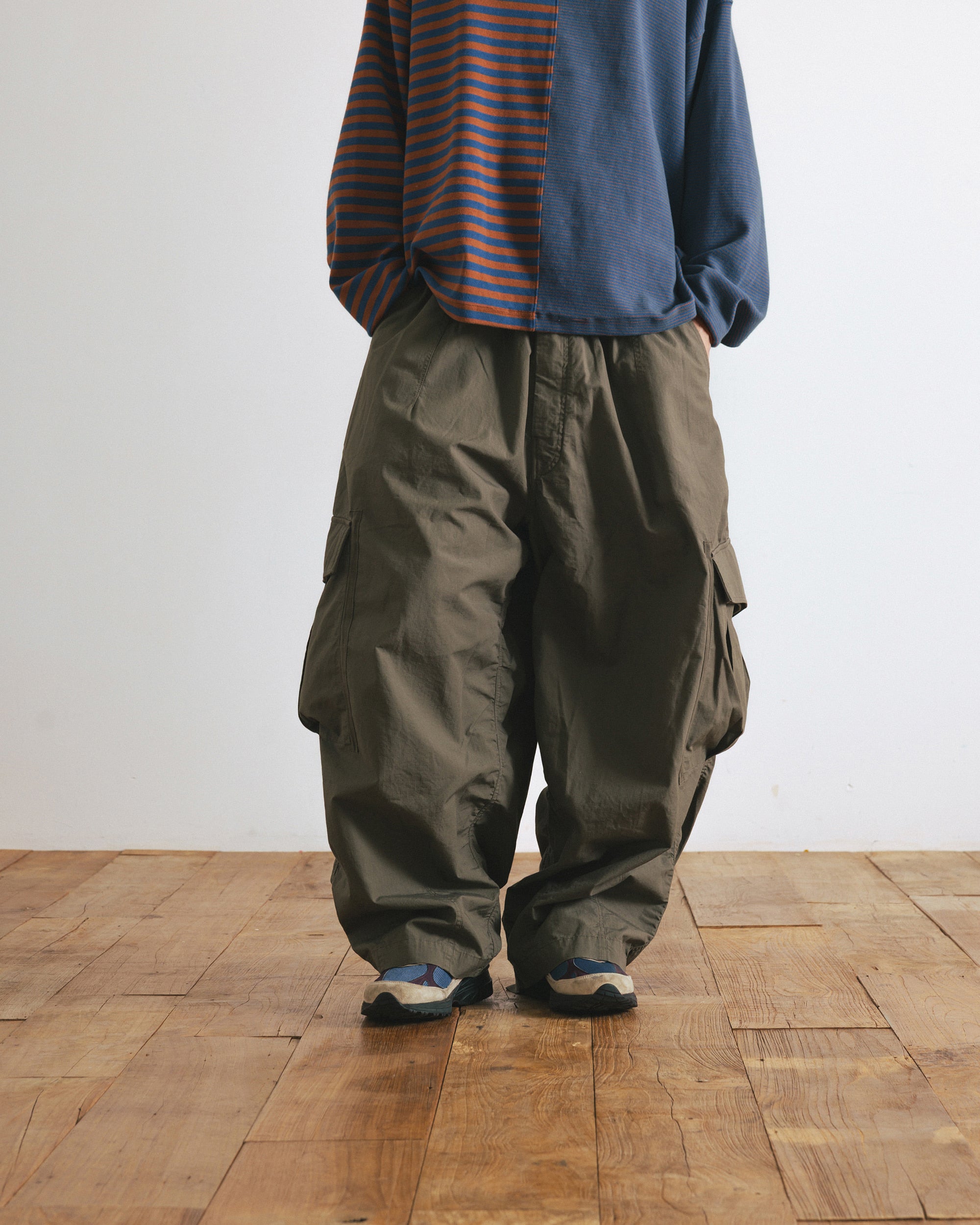 Anglan Ripstop Cargo Shirring Balloon Pants - Khaki